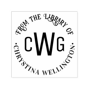 Eenvoudige 3 Initiaal Letter Monogram #1 Bibliothe Zelfinktende Stempel