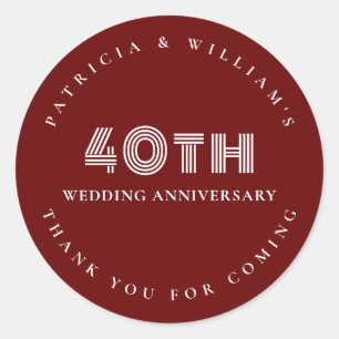 Eenvoudige 40e bruiloft Jubileum Bourgondië Dank u Ronde Sticker
