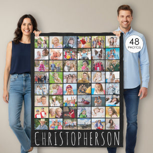 Eenvoudige 48 Foto Collage Uw Kleur Gepersonalisee Fleece Deken