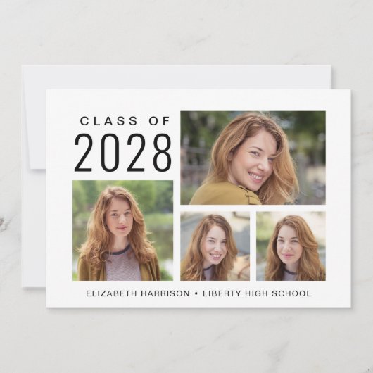 Eenvoudige 4 foto collage diploma uitnodiging (Voorkant)