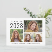 Eenvoudige 4 foto collage diploma uitnodiging (Staand voorkant)