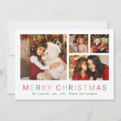 Eenvoudige 4 foto-collage Merry kerst kleurrijk  Feestdagenkaart (Voorkant)