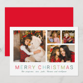 Eenvoudige 4 foto-collage Merry kerst kleurrijk  Feestdagenkaart (Voorkant / Achterkant)