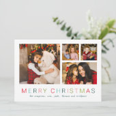 Eenvoudige 4 foto-collage Merry kerst kleurrijk  Feestdagenkaart (Staand voorkant)