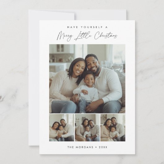 Eenvoudige 4 foto Merry Little Christmas Kinder Feestdagenkaart (Voorkant)