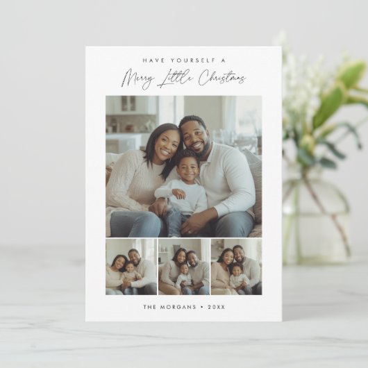 Eenvoudige 4 foto Merry Little Christmas Kinder Feestdagenkaart (Staand voorkant)