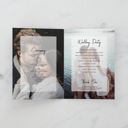 Eenvoudige 4 foto Overlay Wedding Order of Service Programma (Binnen)