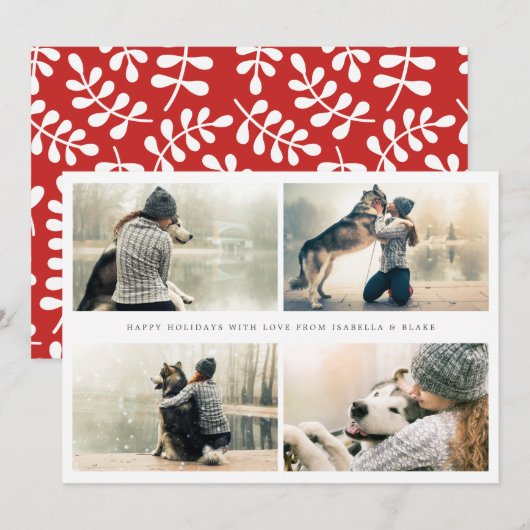 Eenvoudige 4-fotocollage-holidekaart feestdagenkaart (Voorkant / Achterkant)