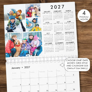 Eenvoudige 4 foto's per maand 2027 Jaaroverzicht Kalender
