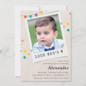 Eenvoudige 4e verjaardag uitnodigingen Boy Photo (Voorkant)