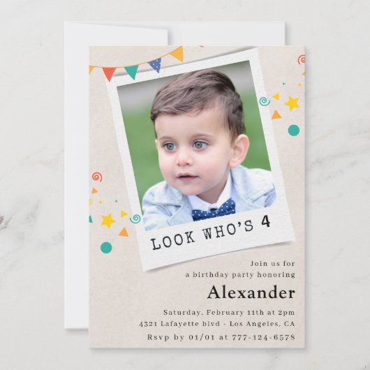Eenvoudige 4e verjaardag uitnodigingen Boy Photo (Voorkant)