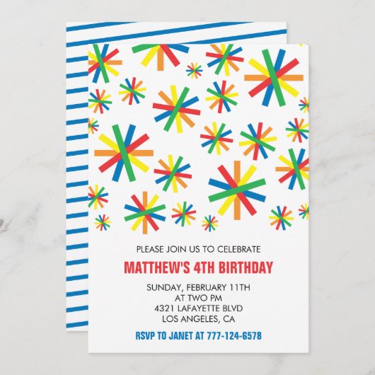 Eenvoudige 4e verjaardagsuitnodigingen Confetti Bo Kaart (Voorkant / Achterkant)