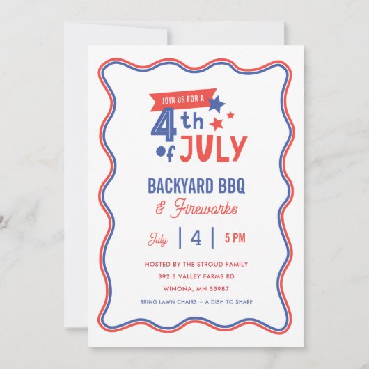 Eenvoudige 4th of July BBQ & Fireworks Party Kaart (Voorkant)