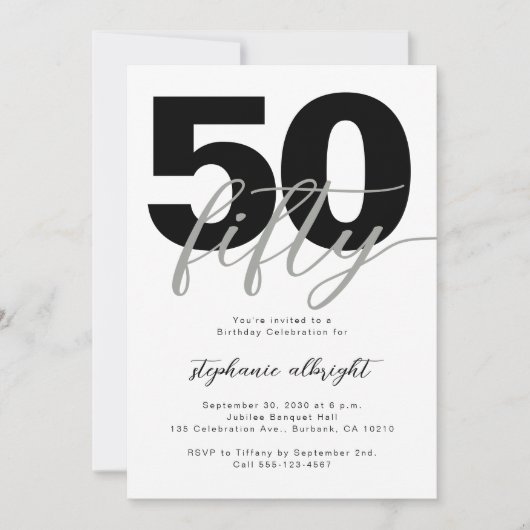 Eenvoudige 50 en Fabulous Script 50ste verjaardags Kaart (Voorkant)