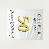 Eenvoudige 50e verjaardag Happy Birthday Party Ach Wandkleed (Voorkant (horizontaal))