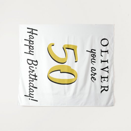 Eenvoudige 50e verjaardag Happy Birthday Party Ach Wandkleed (Voorkant (horizontaal))