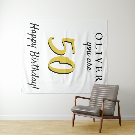Eenvoudige 50e verjaardag Happy Birthday Party Ach Wandkleed (In Situ (horizontaal))