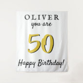 Eenvoudige 50e verjaardag Happy Birthday Party Ach Wandkleed (Voorkant)