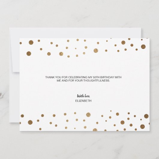 Eenvoudige 50e verjaardag van gouden confetti beda bedankkaart (Achterkant)