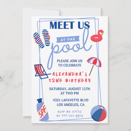 Eenvoudige 52e verjaardag uitnodigingen Pool Party (Voorkant)