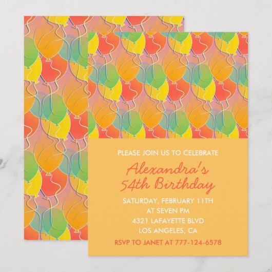 Eenvoudige 54e verjaardag uitnodigingen Ballonnen (Voorkant / Achterkant)