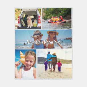Eenvoudige 5 foto collage gepersonaliseerd fleece deken