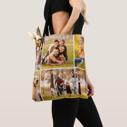 Eenvoudige 5 foto collage tote bag (Dichtbij)