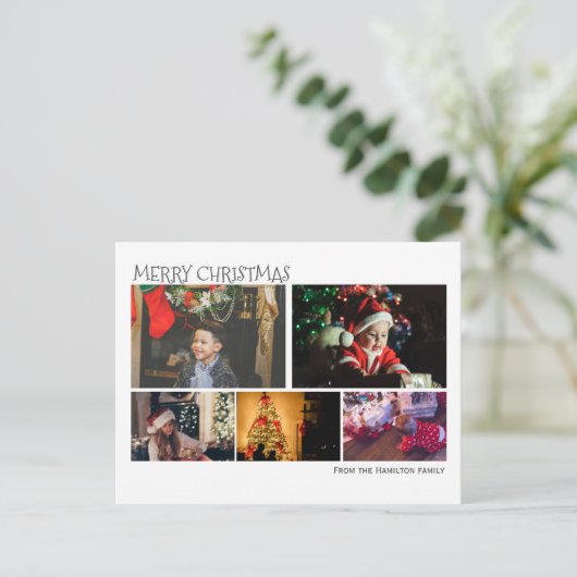 Eenvoudige 5-foto-inkuilkerst op maat briefkaart (Staand voorkant)