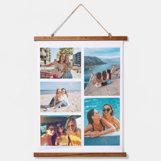 Eenvoudige 5 fotocollage hangend wandkleed (Voorkant)