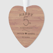 Eenvoudige 5e houten cadeau bruiloft Jubileum Orna Ornament (voorkant)