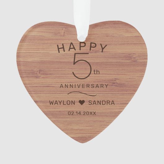 Eenvoudige 5e houten cadeau bruiloft Jubileum Orna Ornament (voorkant)