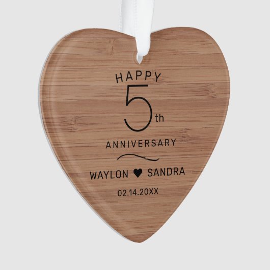 Eenvoudige 5e houten cadeau bruiloft Jubileum Ornament (voorkant)