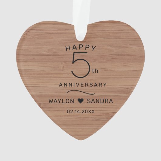 Eenvoudige 5e houten cadeau bruiloft Jubileum Ornament (achterkant)