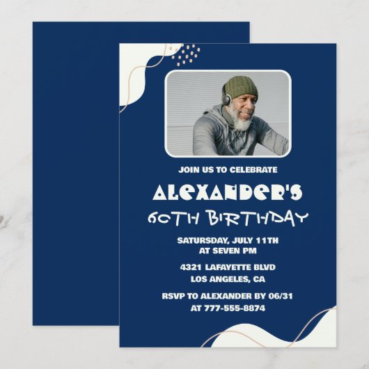 Eenvoudige 60ste verjaardagsuitnodigingen Mannen F Kaart (Voorkant / Achterkant)