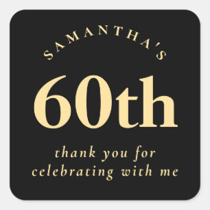 Eenvoudige 60th Party Zwart en Goud Dank u Vierkante Sticker