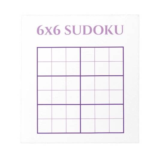 Eenvoudige 6 door 6 Paarse White Sudoku Grid Sjabl Notitieblok (Voorkant)