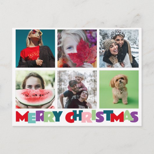 Eenvoudige 6 Insta Fotocollage Vrolijk Kerstfeest Briefkaart (Voorkant)