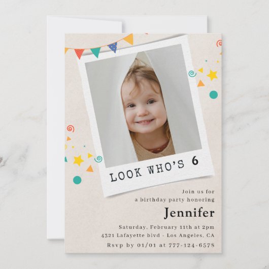 Eenvoudige 6e verjaardagsuitnodigingen Meisje Oran Kaart (Voorkant)