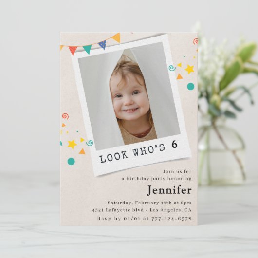 Eenvoudige 6e verjaardagsuitnodigingen Meisje Oran Kaart (Staand voorkant)