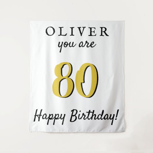 Eenvoudige 80ste verjaardag Happy Birthday Party A Wandkleed (Voorkant)