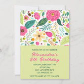 Eenvoudige 8e verjaardag uitnodigingen Floral Kleu (Voorkant)