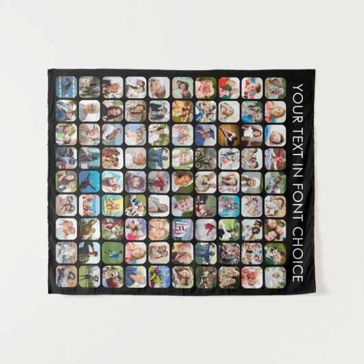 Eenvoudige 90 fotocollage gepersonaliseerd zwart wandkleed (Voorkant (horizontaal))