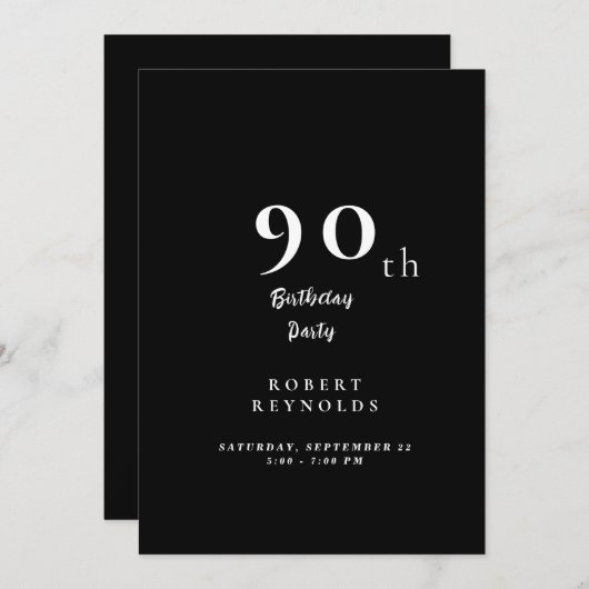 Eenvoudige 90e verjaardag van het Man Zwarte Uitno Kaart (Voorkant / Achterkant)