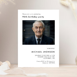 Eenvoudige 90ste foto Verjaardag Zwart & Wit Party Kaart