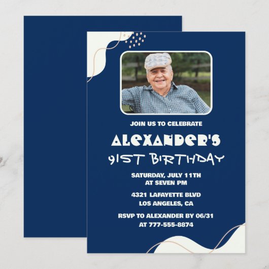 Eenvoudige 91e verjaardagsuitnodigingen Mannen Fot Kaart (Voorkant / Achterkant)