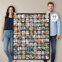Eenvoudige 99 foto collage afgeronde vierkante zwa fleece deken