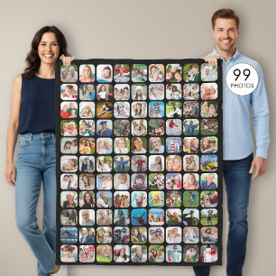 Eenvoudige 99 foto collage afgeronde vierkante zwa fleece deken