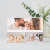 Eenvoudige Aangepaste 3 Foto's Collage Baby shower Bedankkaart (Staand voorkant)