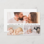 Eenvoudige Aangepaste 3 Foto's Collage Baby shower Bedankkaart (Voorkant / Achterkant)
