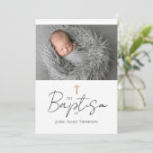 Eenvoudige Aangepaste Baby Foto Doop Gouden kruis Kaart (Staand voorkant)